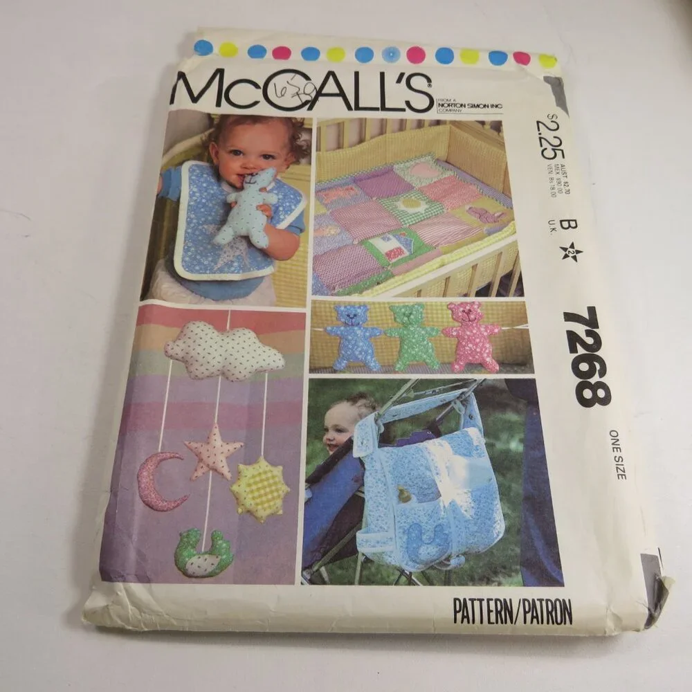 McCalls 7268 Baby Nursery Sewing Pattern  (Diaper Bag, Bib, Mobile, Toys etc